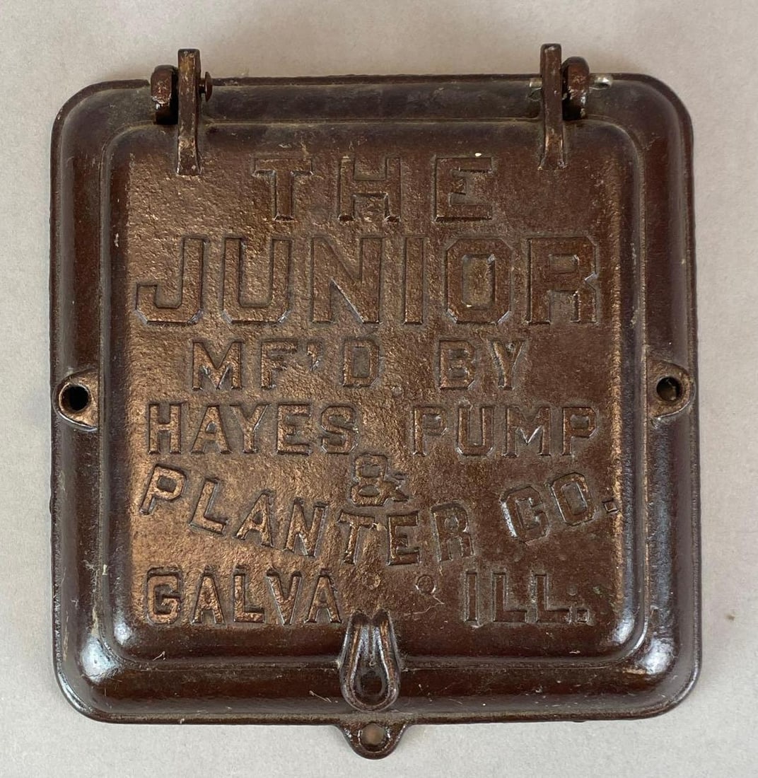 Antique Hayes Pump and Planter The Junior Cast Iron Seed Bix Hatch: Antique Hayes Pump and Planter The Junior Cast Iron Seed Bix Hatch Galva IL, measures 11? H x 10? W x 3? D
