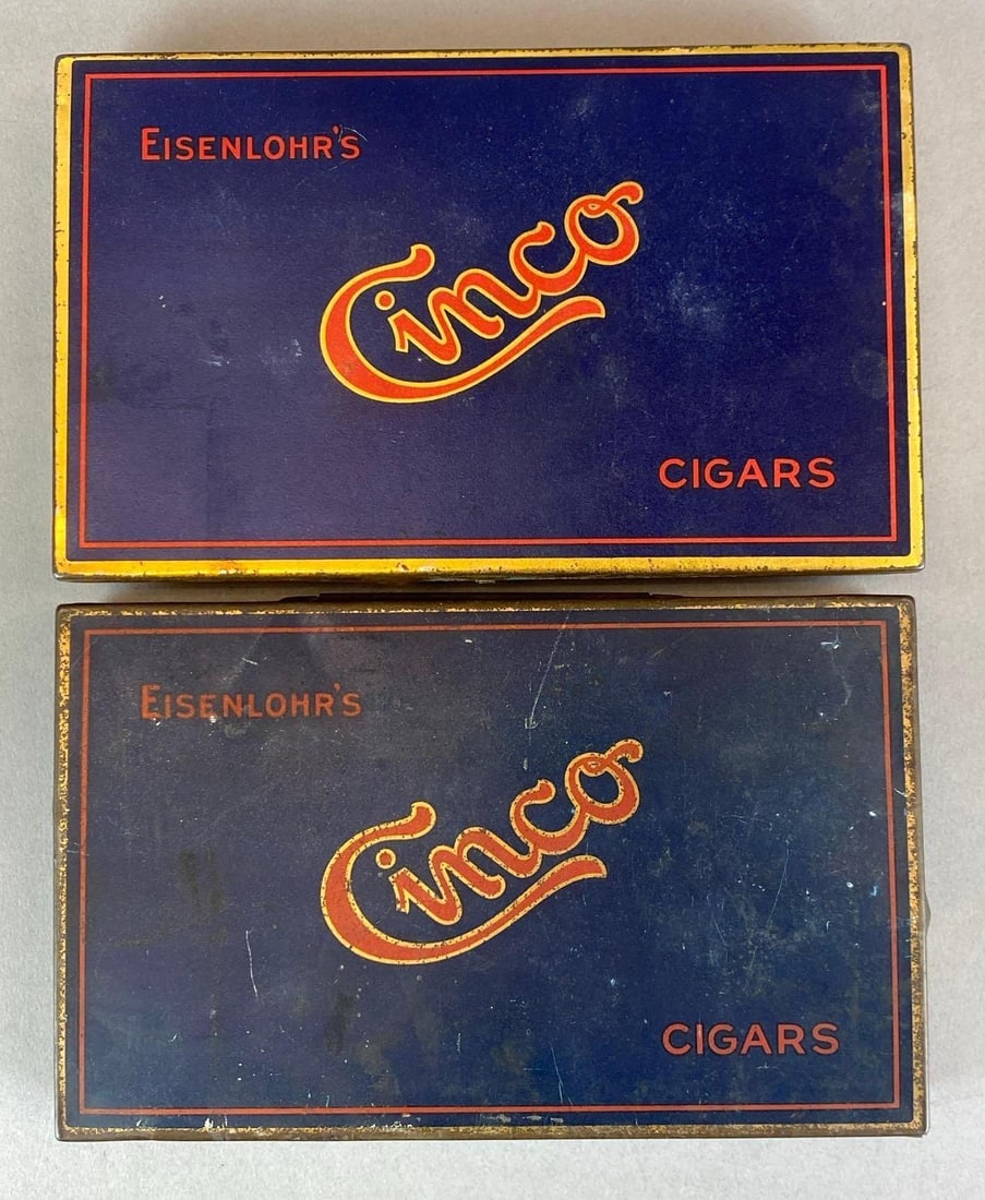 Group of 2 Vintage Eisenlohrs Cinco Cigars Advertising Tins (1 of 3)