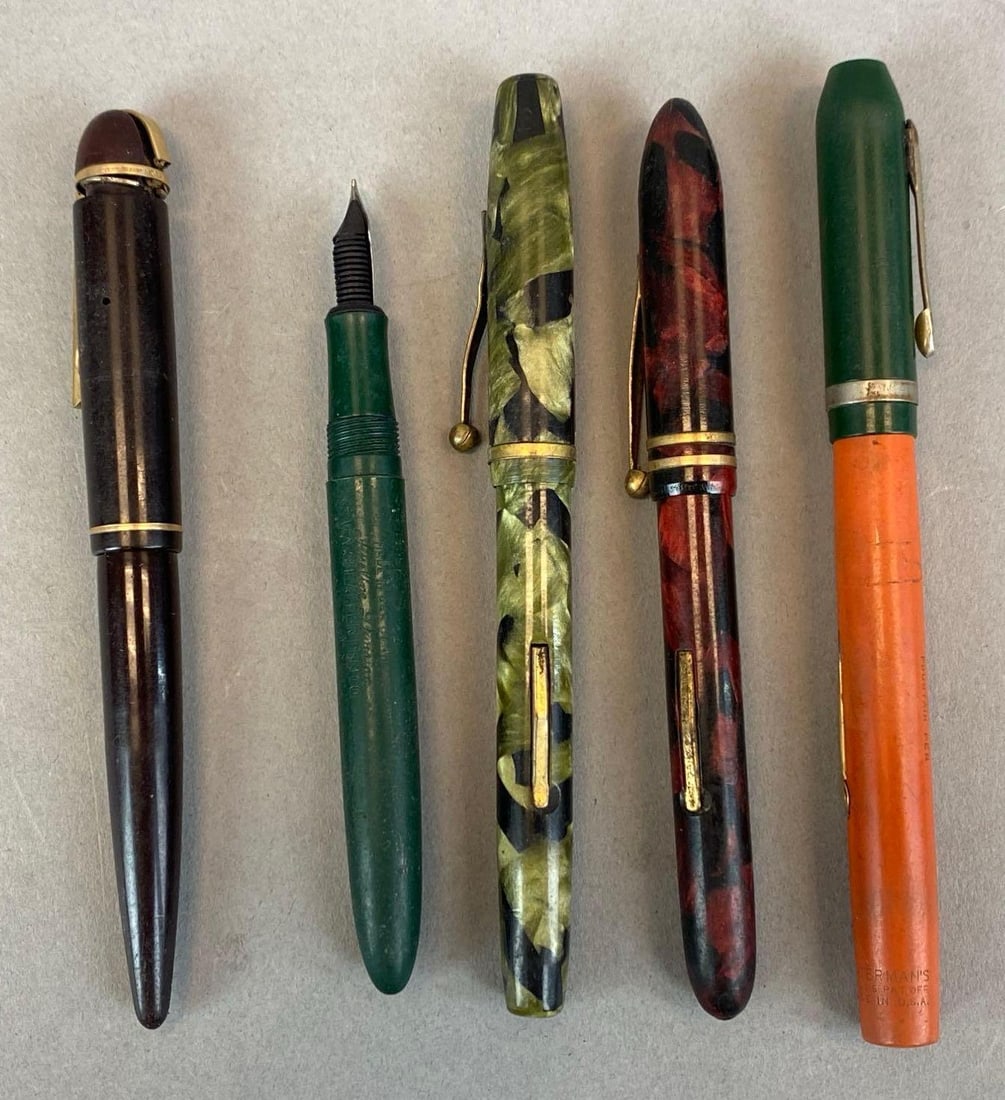 Group of 5 Vintage Fountain Pens: largest measures 5 3/4? in length