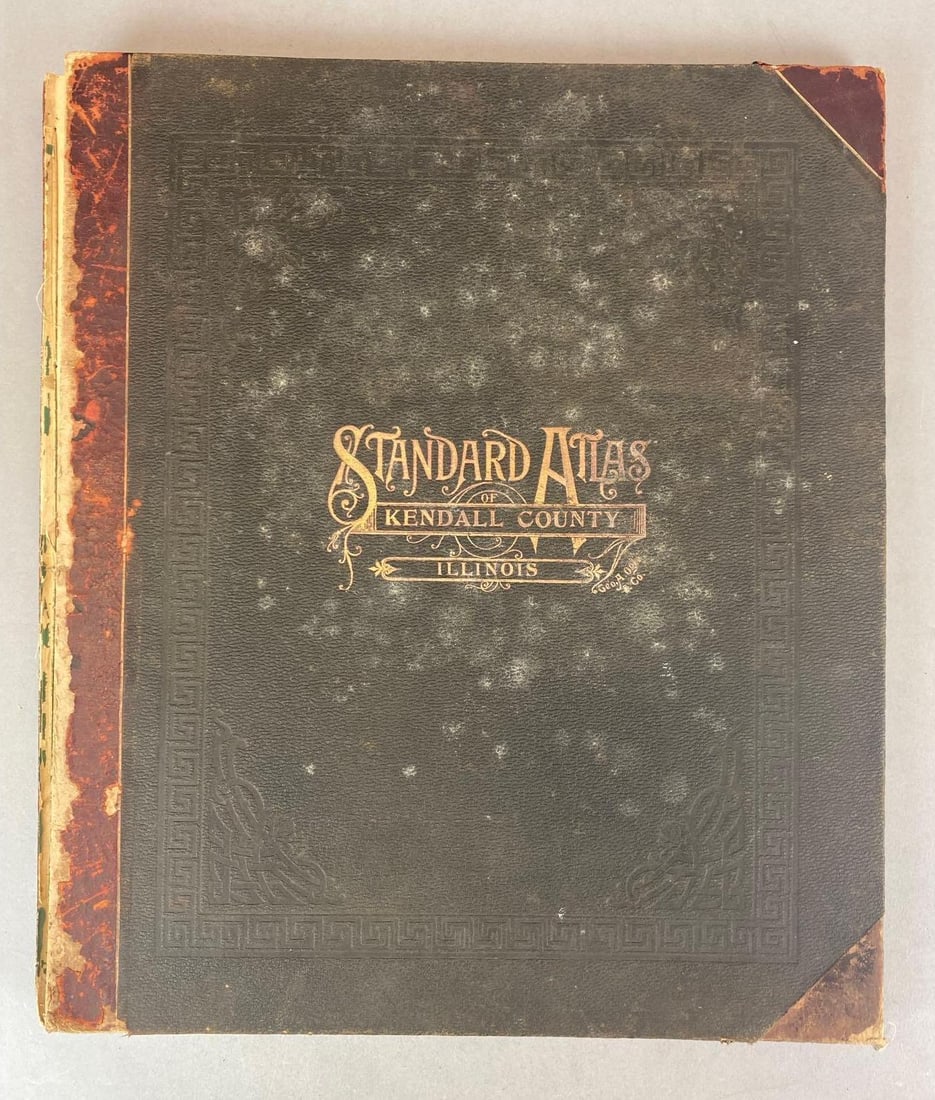 1903 Standard Atlas of Kendall County Illinois Hardcover Book: Compiled and Published by Geo A Ogle and co., Missing spine cover, front cover not attached, measures 18? H x 15 1/4? W