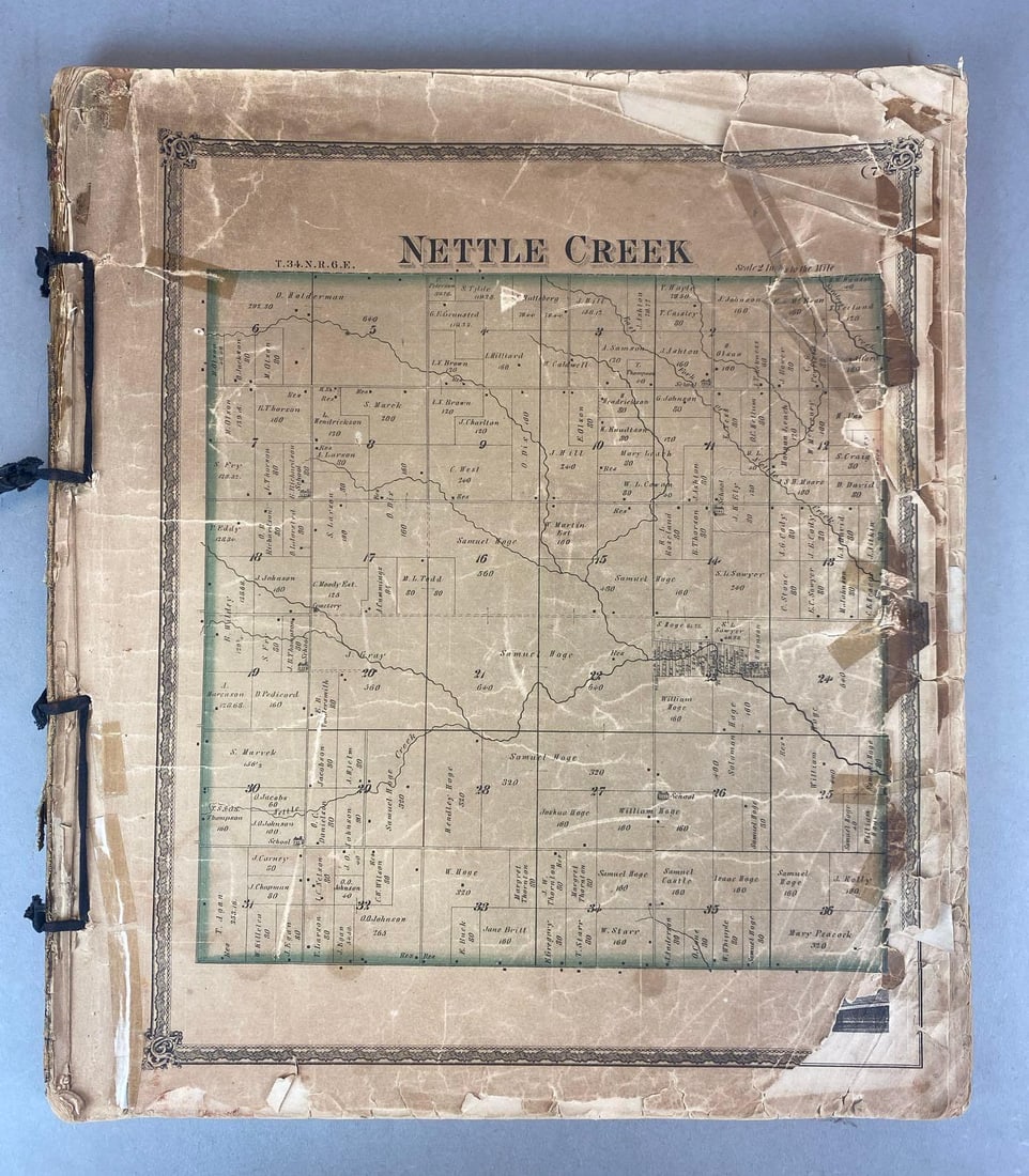 Antique Compiled Grundy County Atlas Hardcover Book: missing covers, wear shown, measures 18 1/4? H x 16? W