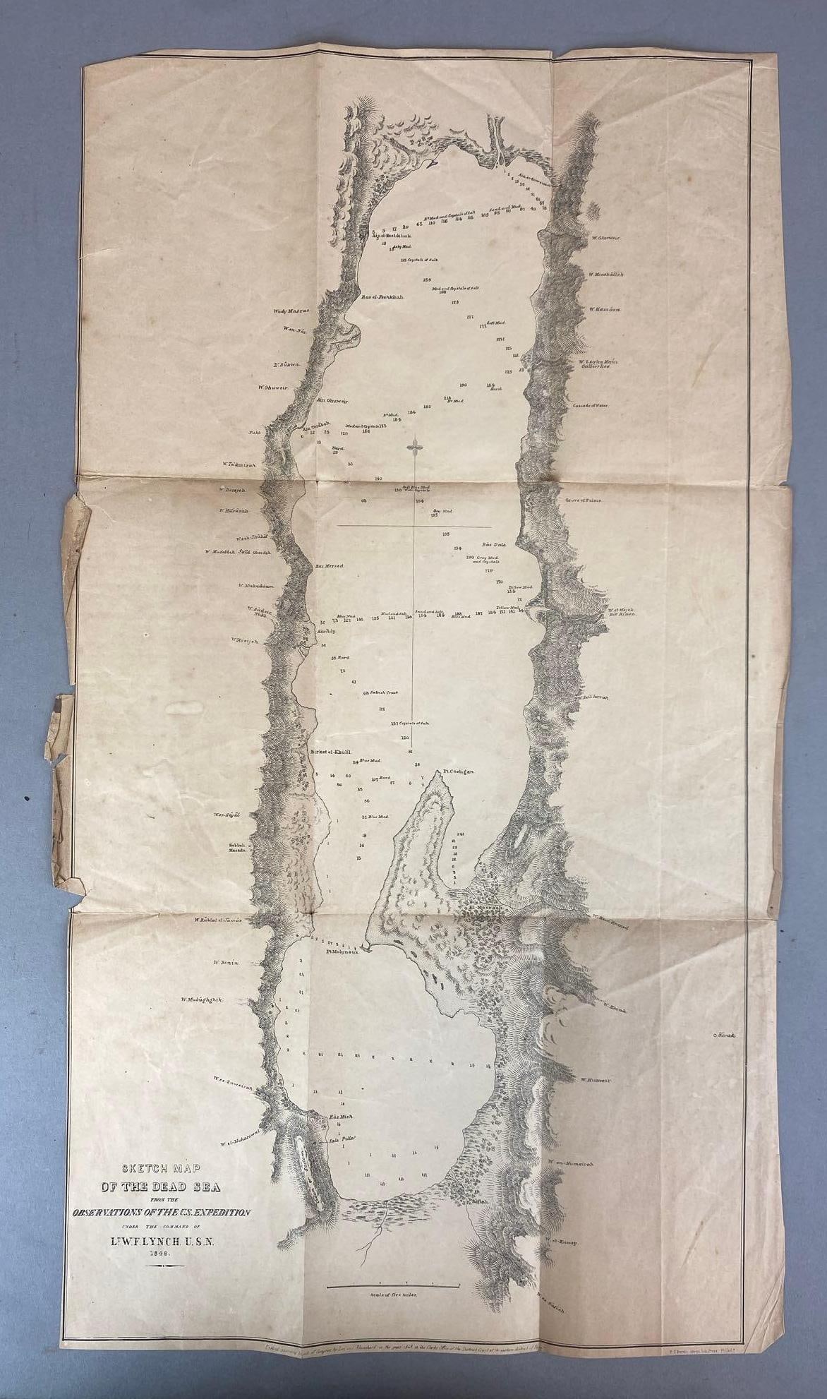 Antique Sketch Map of the Dead Sea: From the observations of the US Expedition under the command of Lt W Flynch USN 1848, measures 25? H x 13 1/2? W