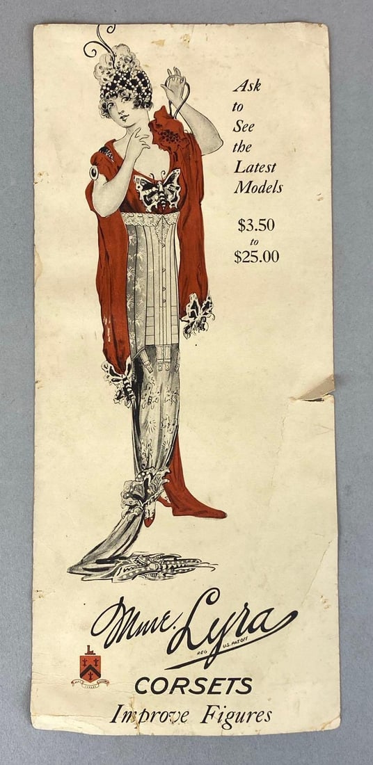 Antique MME. Lyra Corsets Advertising Flyer: Some tears and creases, measures 14? H x 6? W