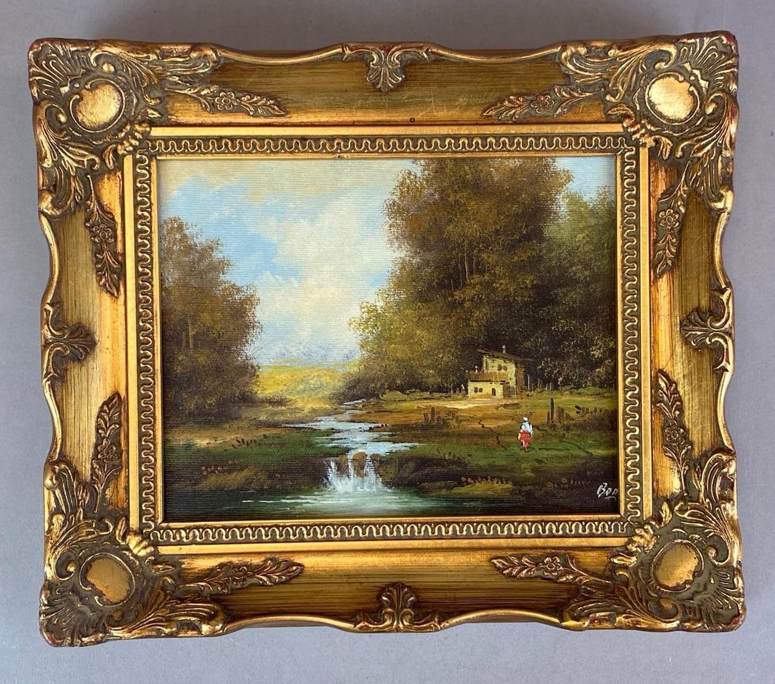 Vintage Artist Signed By The Stream Oil On Canvas Painting (1 of 3)