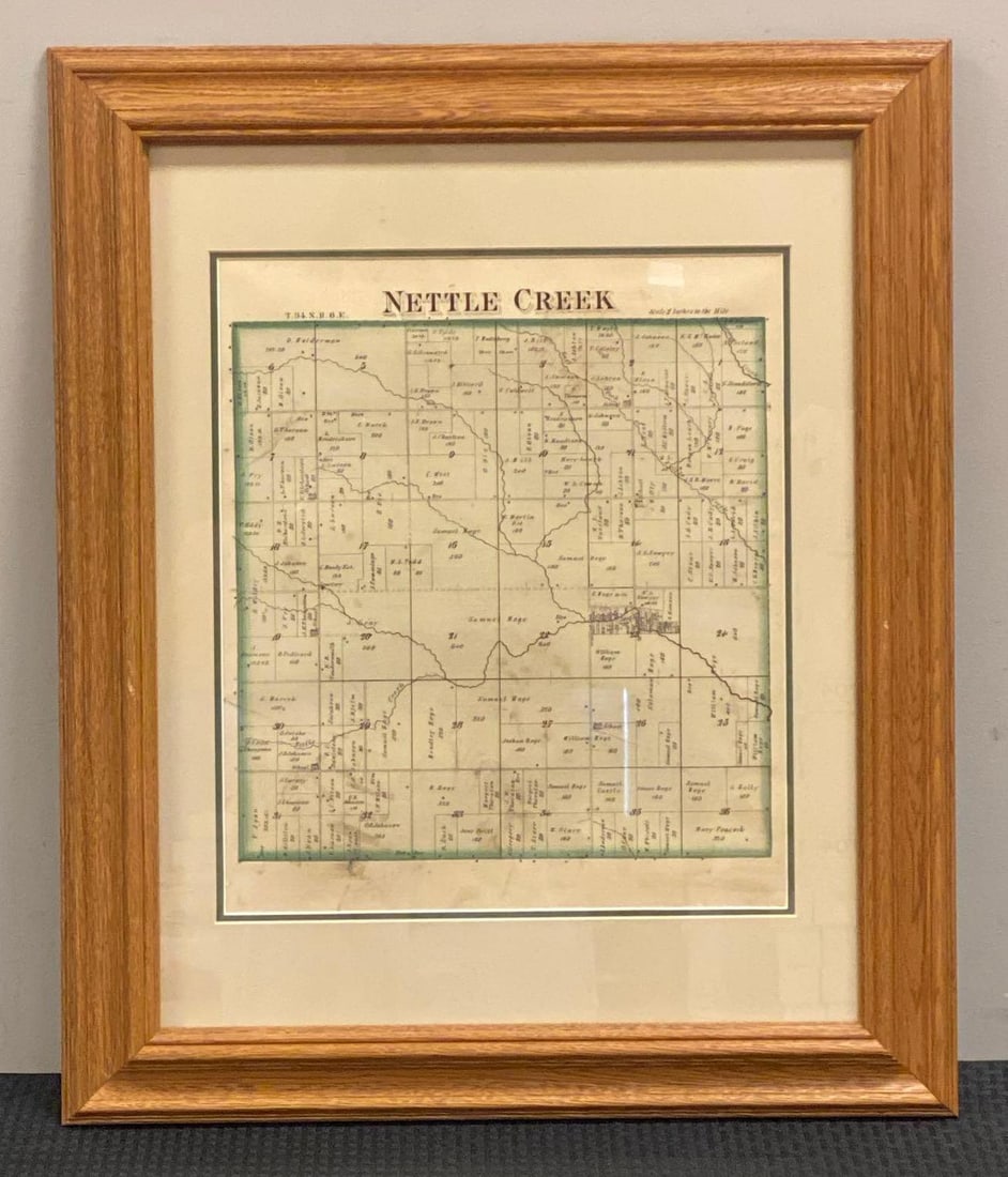Antique Nettle Creek Grundy County IL Map: Frame measures 24? H x 20? W