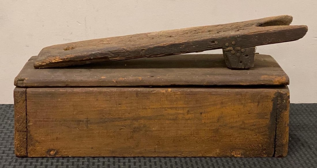 Antique Weathered Shoe Shine Box: Significant wear throughout, box measures 5 1/2? H x 18? W x 7? D