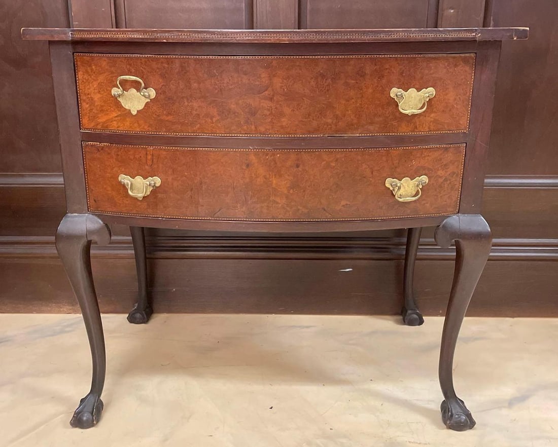 Antique Serpentine Walnut 2 Drawer Side Table (1 of 6)