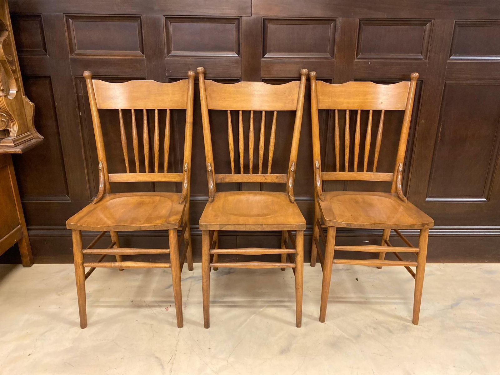 Group of 3 Oak Spindle Back Dining Chairs (1 of 2)