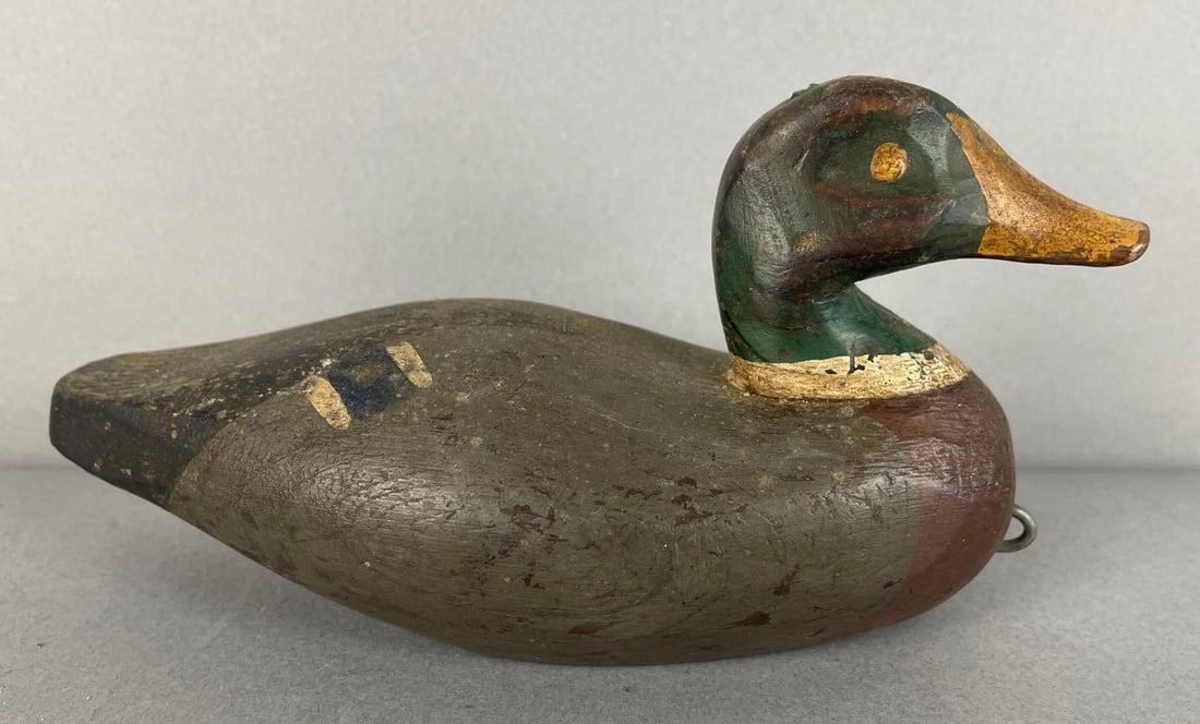 Vintage Back Bay Mallard Drake Duck Decoy: Stamped BBD, measures 3 1/2" x 6 1/2" x 2 3/4"