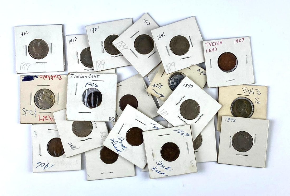 Group of Assorted US Liberty V Nickels and More: Includes Indian head pennies, buffalo nickels , and more.