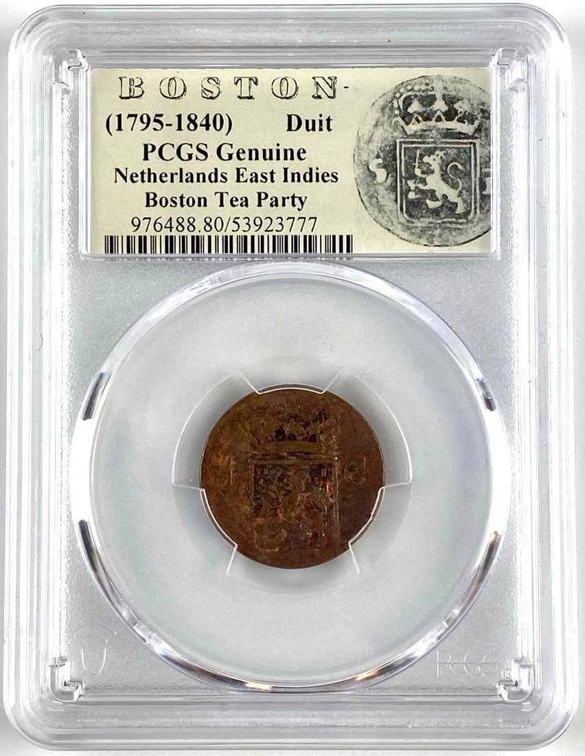 1839 W Netherlands East Indies Duit PCGS Genuine: Boston Tea Party