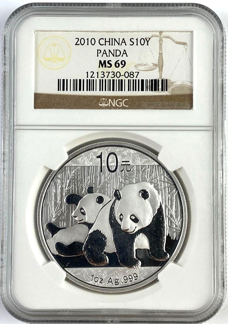 2010 Chinese Panda 10Y 1 Oz .999 Fine Silver Round NGC MS69: 2010 Chinese Panda 10Y 1 Oz .999 Fine Silver Round NGC MS69