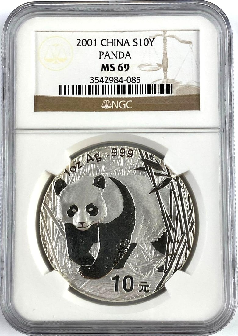 2001 Chinese Panda 10Y 1 Oz .999 Fine Silver Round NGC MS69: 2001 Chinese Panda 10Y 1 Oz .999 Fine Silver Round NGC MS69