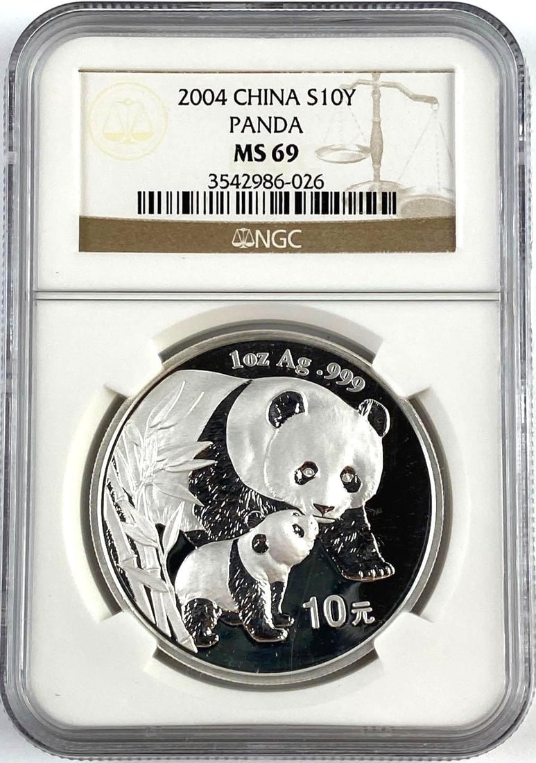 2004 Chinese Panda 10Y 1 Oz .999 Fine Silver Round NGC MS69: 2004 Chinese Panda 10Y 1 Oz .999 Fine Silver Round NGC MS69