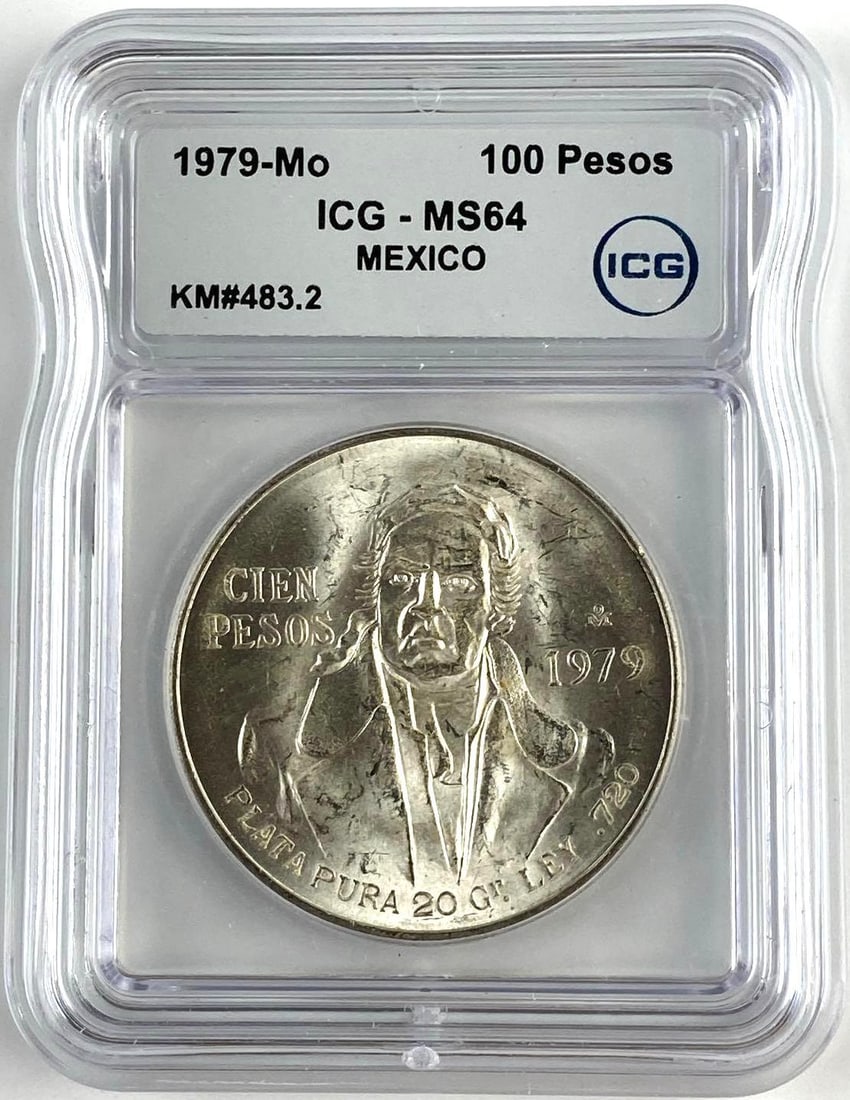 1979 Mexico 100 Pesos Jose Maria Morelos Silver Coin ICG MS64: 1979 Mexico 100 Pesos Jose Maria Morelos Silver Coin ICG MS64