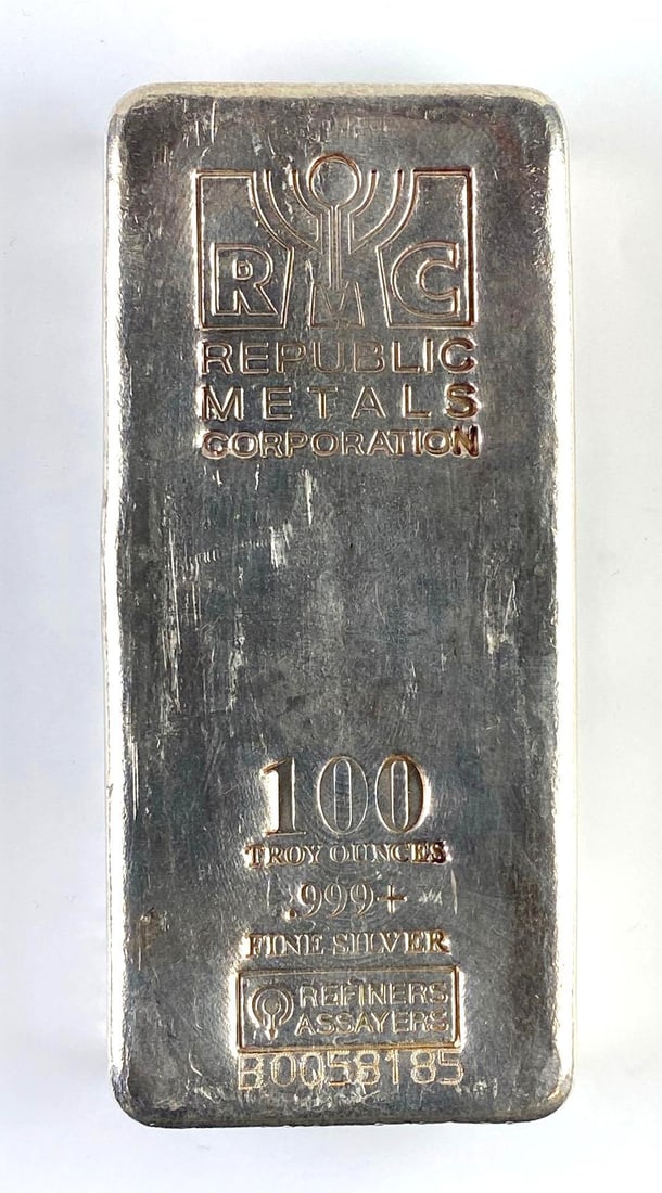 Republic Metal Corporation 100 Oz .999 Fine Silver Ingot/ Bar: Republic Metal Corporation 100 Oz .999 Fine Silver Ingot/ Bar