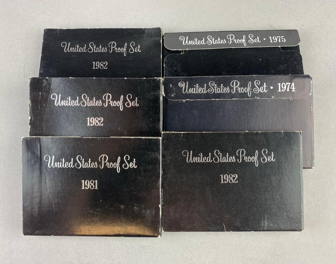 Group of 6 United States Mint Proof Sets: Includes years 1974, 1975, and 1982.