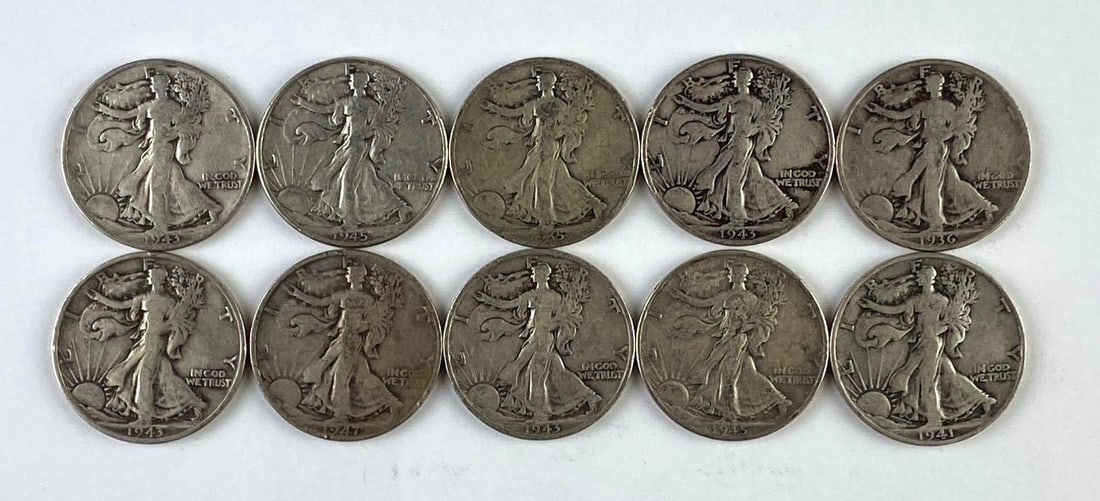 Group of 10 US Walking Liberty Silver Half Dollars: Group of 10 US Walking Liberty Silver Half Dollars