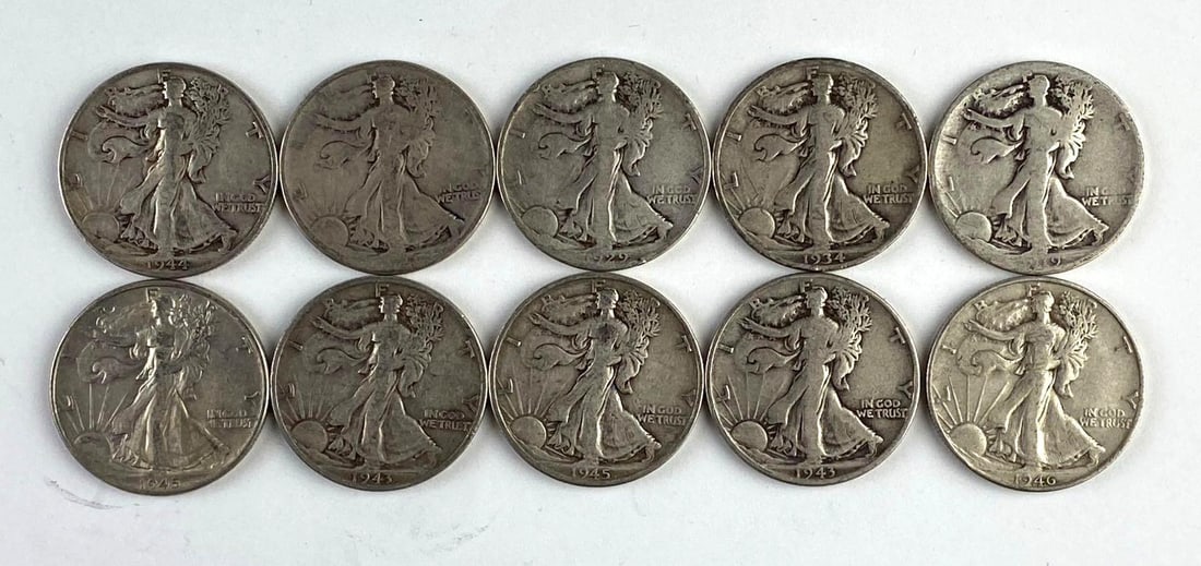 Group of 10 US Walking Liberty Silver Half Dollars (1 of 1)