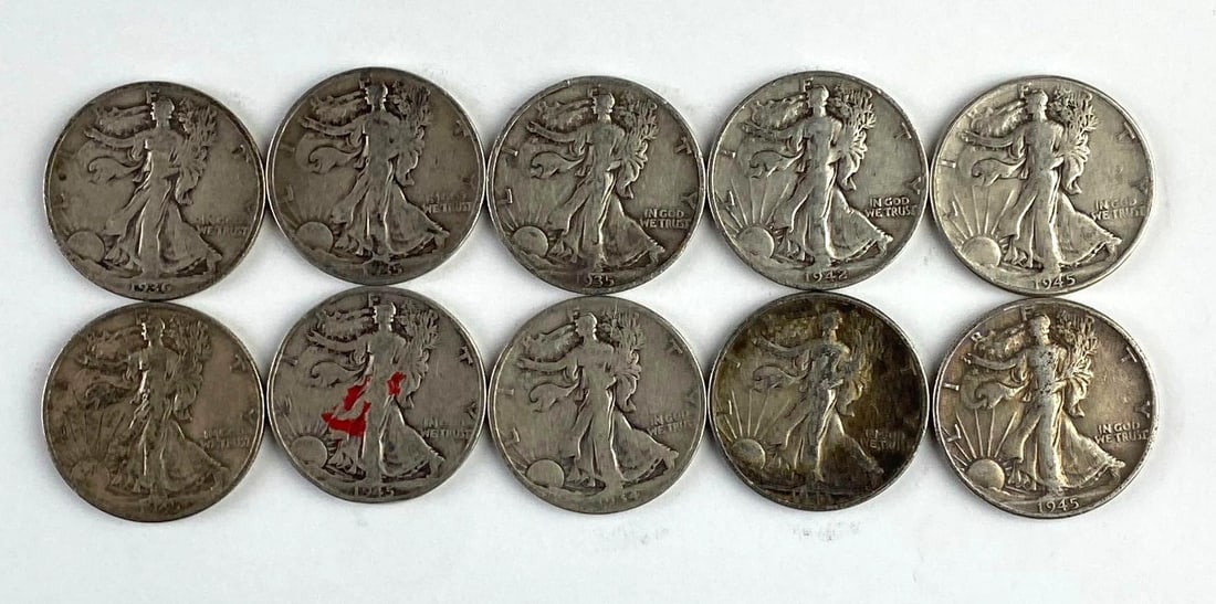 Group of 10 US Walking Liberty Silver Half Dollars (1 of 1)