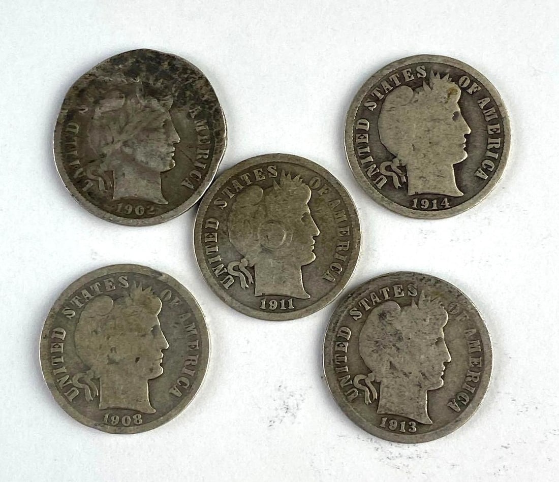 Group of 5 US Barber Dimes (1 of 2)