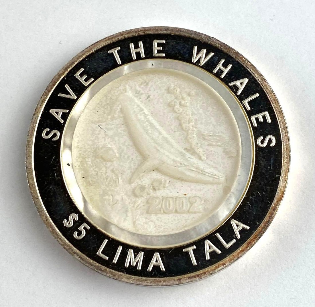 2002 Tokelau $5 Lima Tala 1 Oz .999 Silver Save the Whales Round: 2002 Tokelau $5 Lima Tala 1 Oz .999 Silver Save the Whales Round