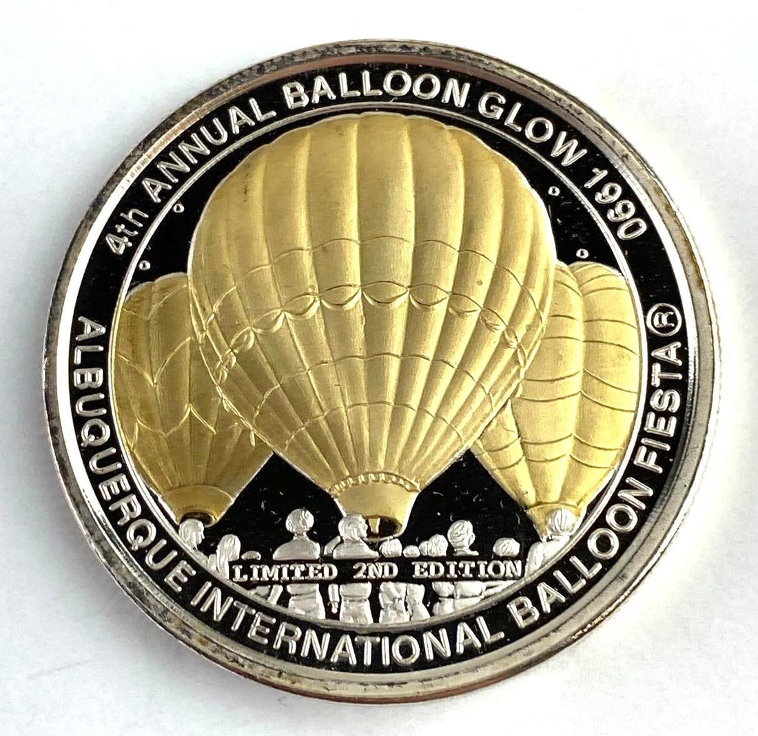 1990 4th Balloon Glow Gilded 1 Oz .999 Fine Silver Round: 1990 4th Balloon Glow 1 Oz .999 Fine Silver Round