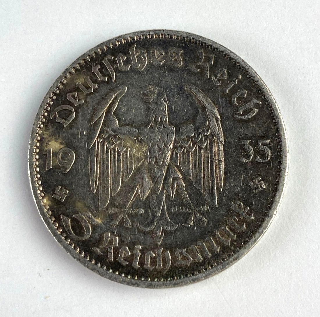 1935 WW2 German 5 Reichsmark Silver Coin: 1935 WW2 German 5 Reichsmark Silver Coin