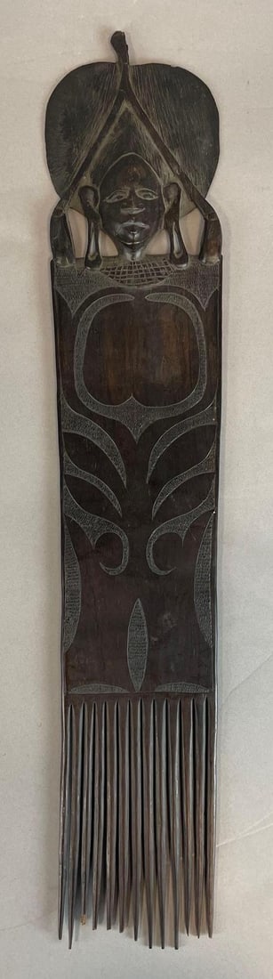 Vintage African Wood Folk Art Figural Comb: Some times broken, break at top, measures 29" x 5 1/2"