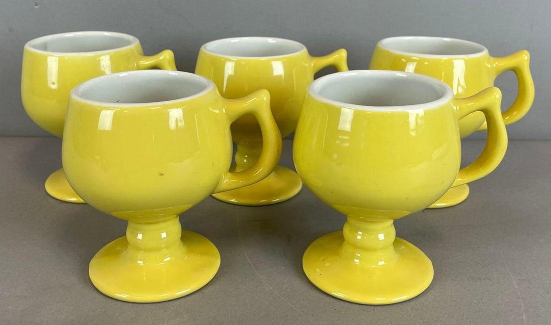 Group of 5 Vintage Caribe Stemmed Mugs: Puerto Rico, each measure 4 1/2" x 4 1/2" x 3 1/2"