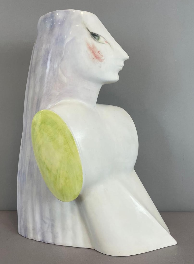 Aldo Rontini Signed and Numbered MCM Figural Bust Vase: Numbered 10/20, ceramic, measures 18 1/4" x 13" x 6 1/4"