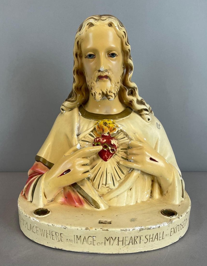 Vintage Penna Statuary Co. Chalkware Sacred Heart of Jesus Bust (1 of 5)