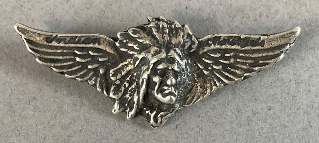 1940s Sterling Silver Indian Motorcycle Service Badge: Stamped sterling, pin measures 1 5/8"