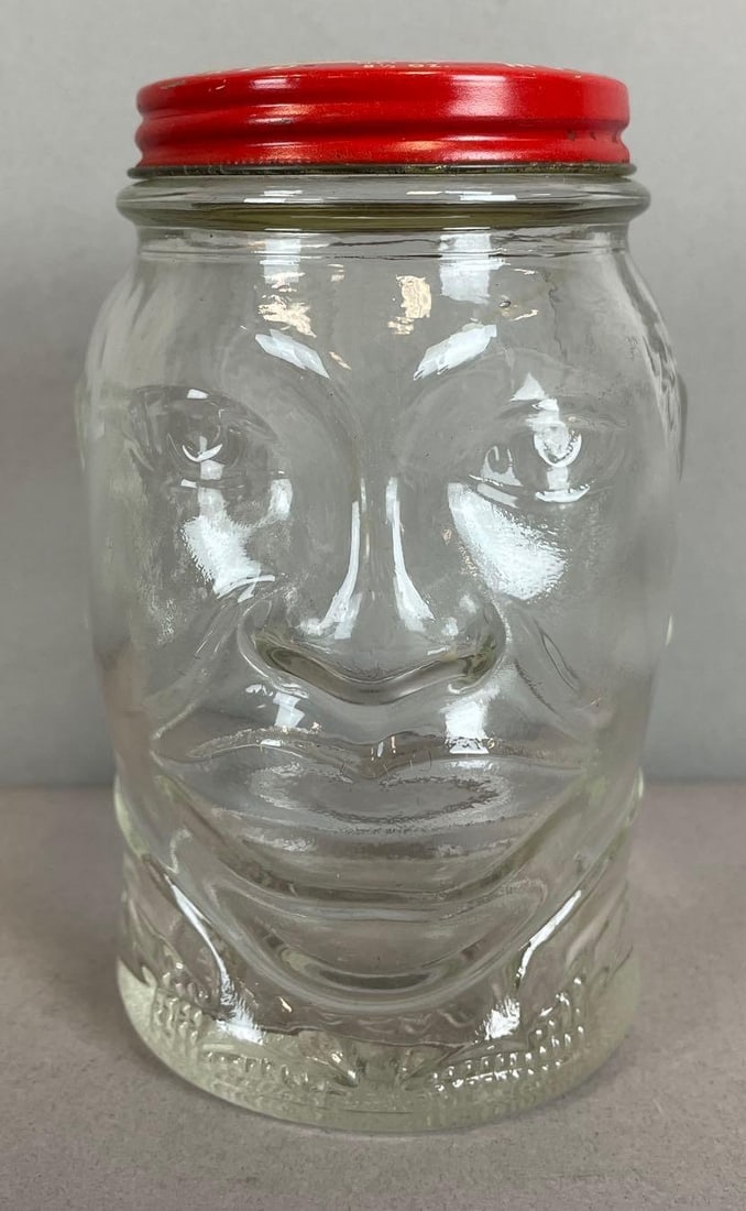 Vintage Nash's Mustard Black Americana Lucky Joe Glass Bank: Measures 4 1/2" x 3"