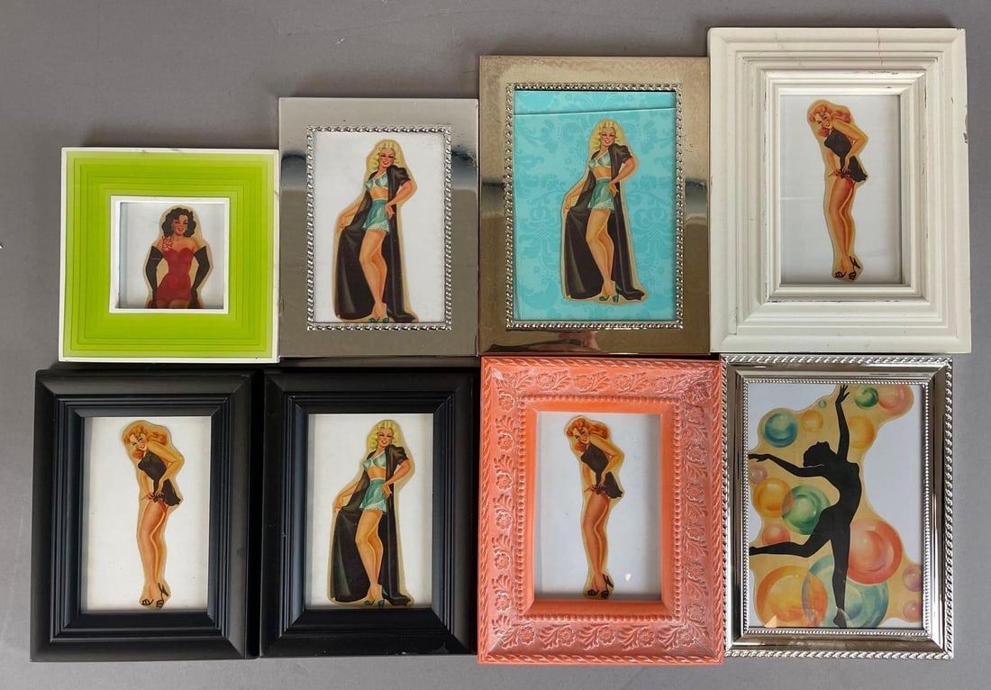 Group of Vintage Die-Cut Pinups: Largest frame measures 9 1/2" x 7 1/2"