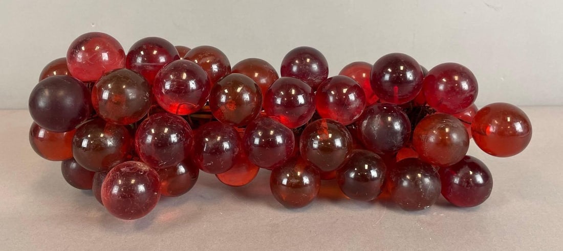 Vintage MCM Red Lucite Grape Cluster: Measures 6" x 16"