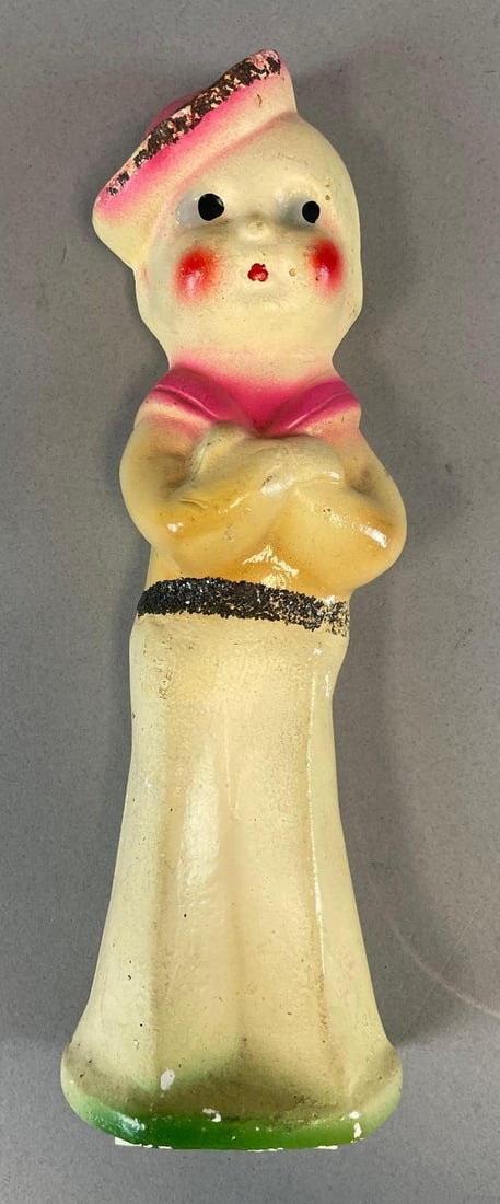Vintage Chalk Sailor Boy Flat-Back Statue: Carnival prize, measures 9"