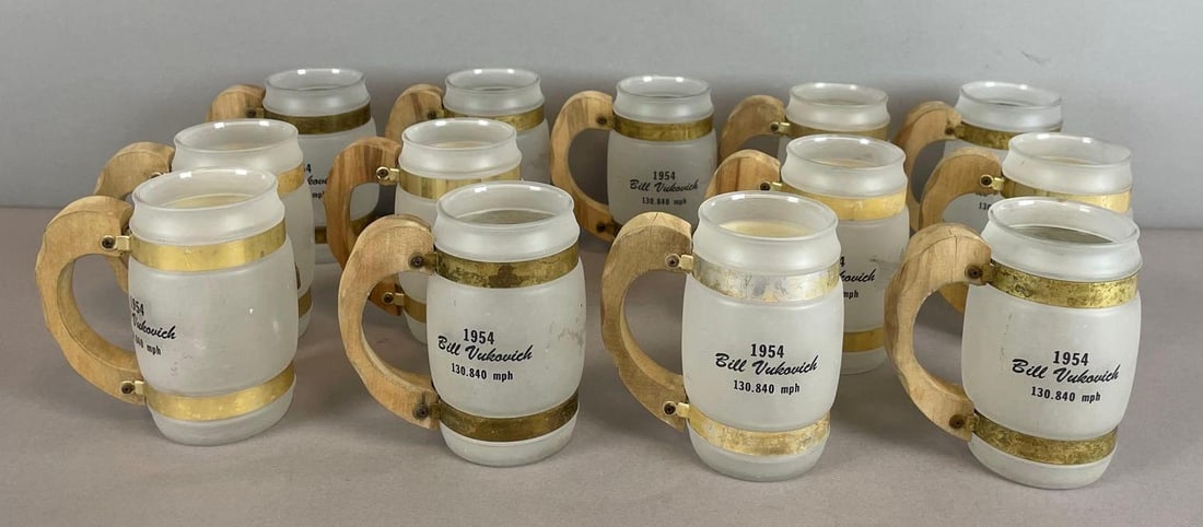 Group of Siestaware 1954 Bill Vukovich Indy 500 Frosted Beer Mugs (1 of 4)