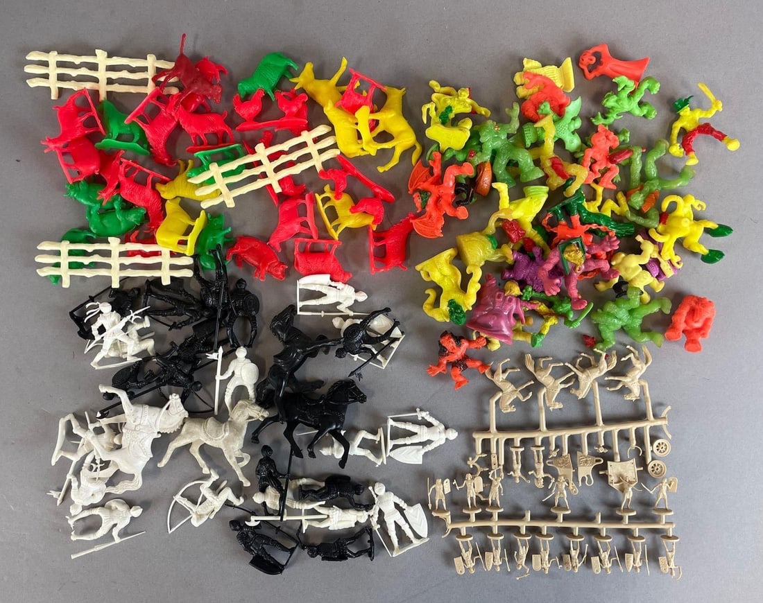 Group of Plastic Toy Figure Sets: Includes monsters in my pocket, Egyptian figure set, farm set
