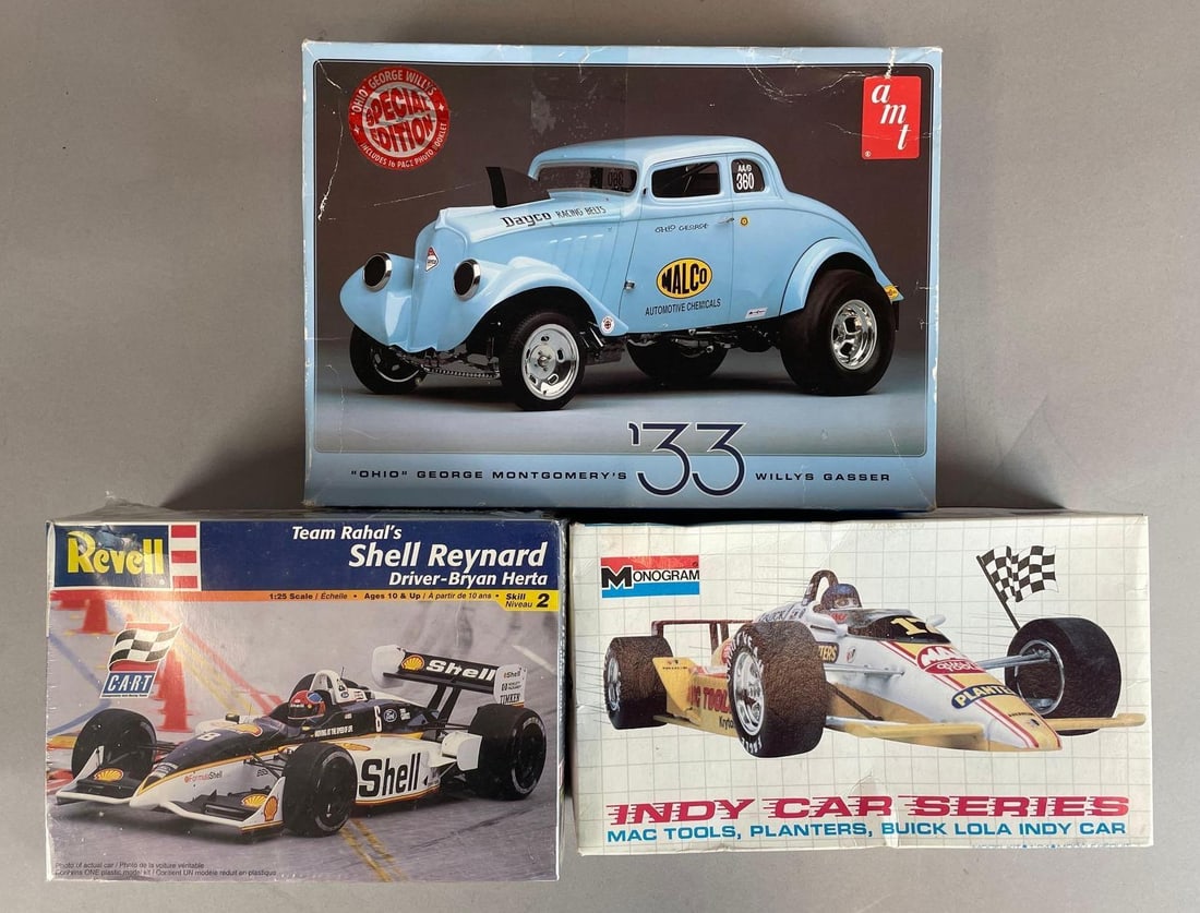 Group of Assorted Racecar Model Kits: Includes 1/25 scale 33 Willys gasser, Indy cars