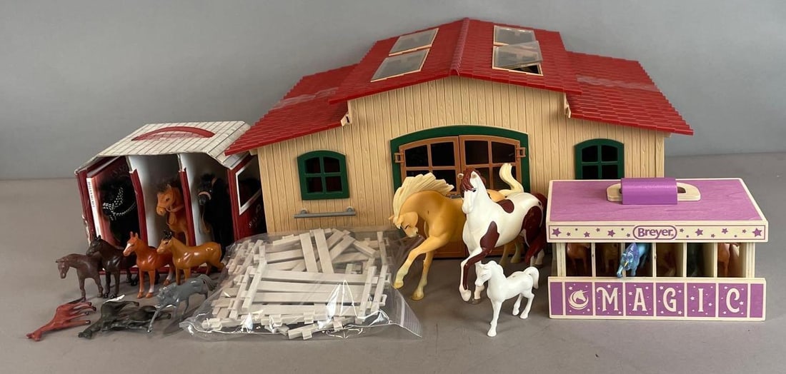 Schleich Farm World Horse Barn Playset with Assorted Horses: Includes Breyer unicorn magic set, sunny trail farms, barn measures 10" x 22" x 15 1/2"