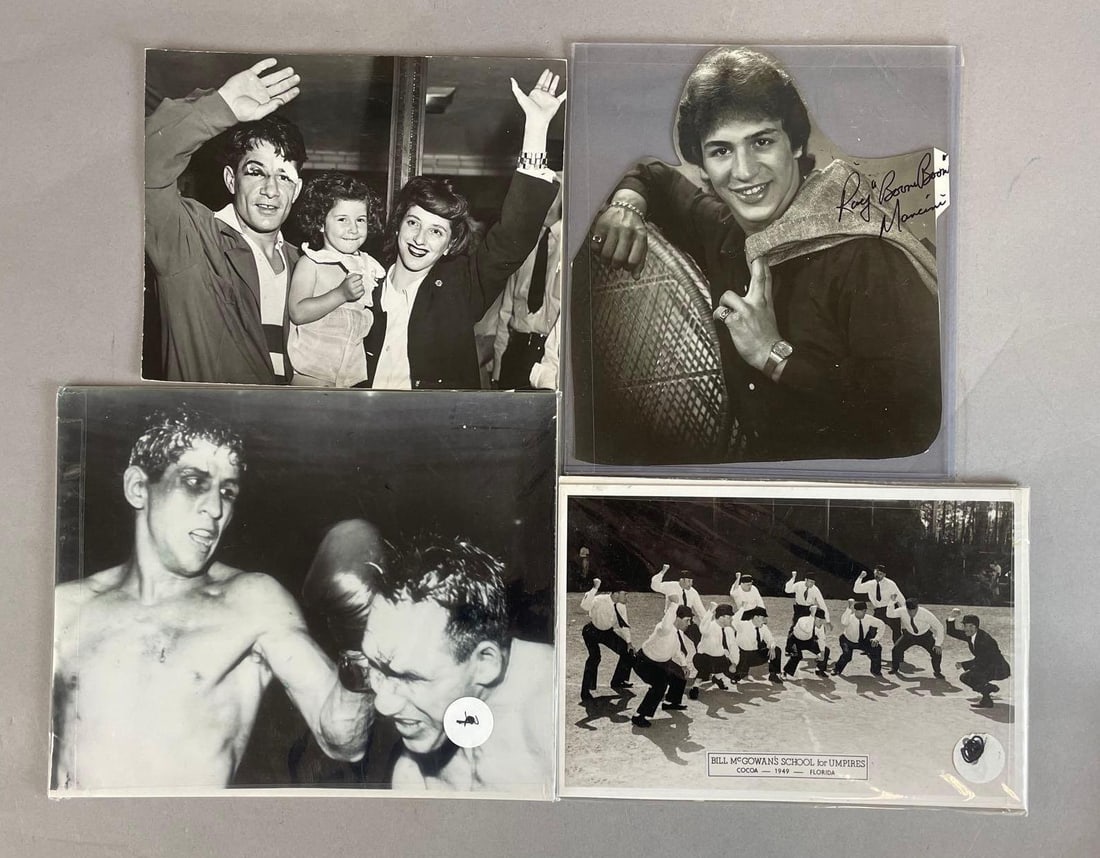 Group of Vintage Boxing Photos: Includes signed boom boom Mancini, 1949 school for umpires, 8" x 10"