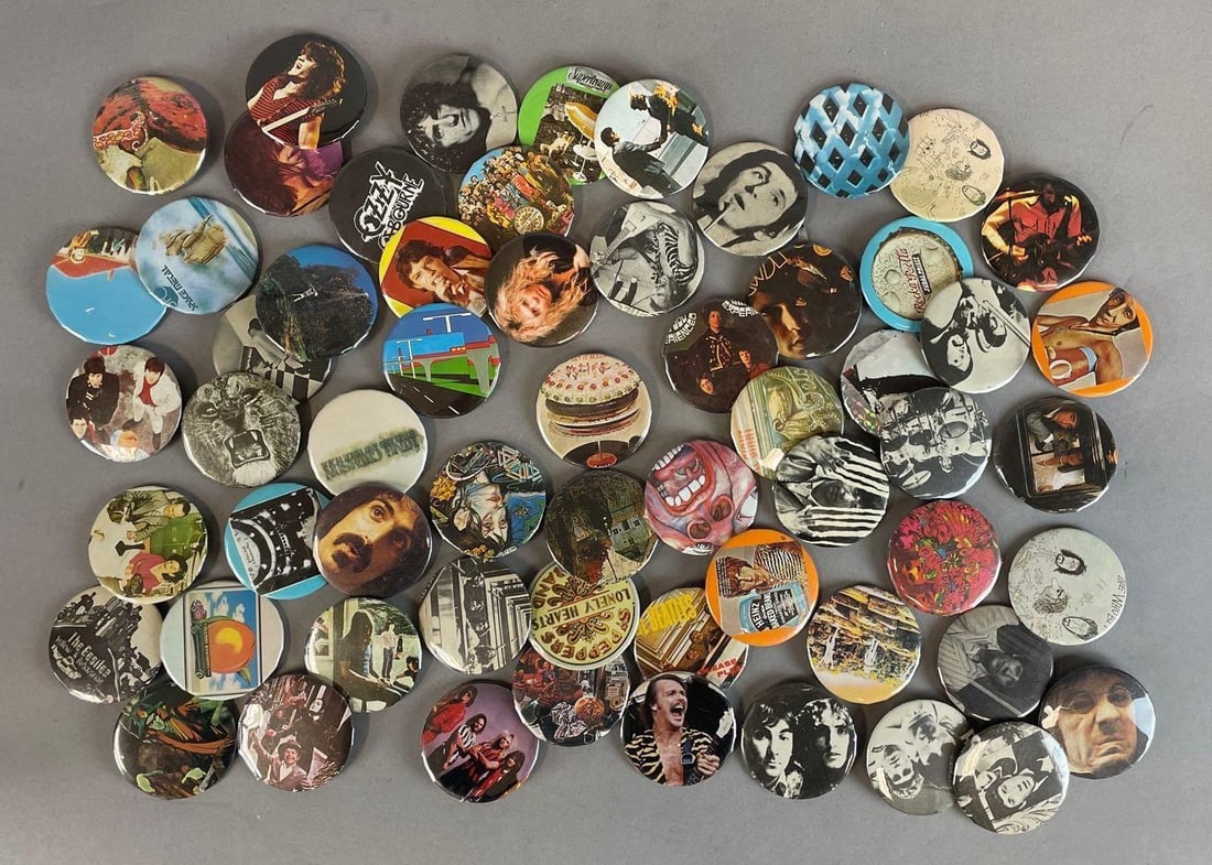 Group of Classic Rock Buttons: Includes the Beatles, ozzy osbourne, the doors