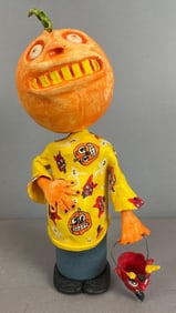2002 Mr. Bony Paper Mache Halloween Pumpkin Bobblehead