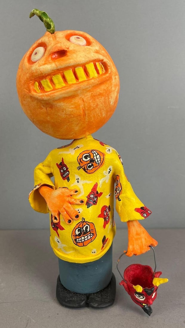 2002 Mr. Bony Paper Mache Halloween Pumpkin Bobblehead (1 of 5)