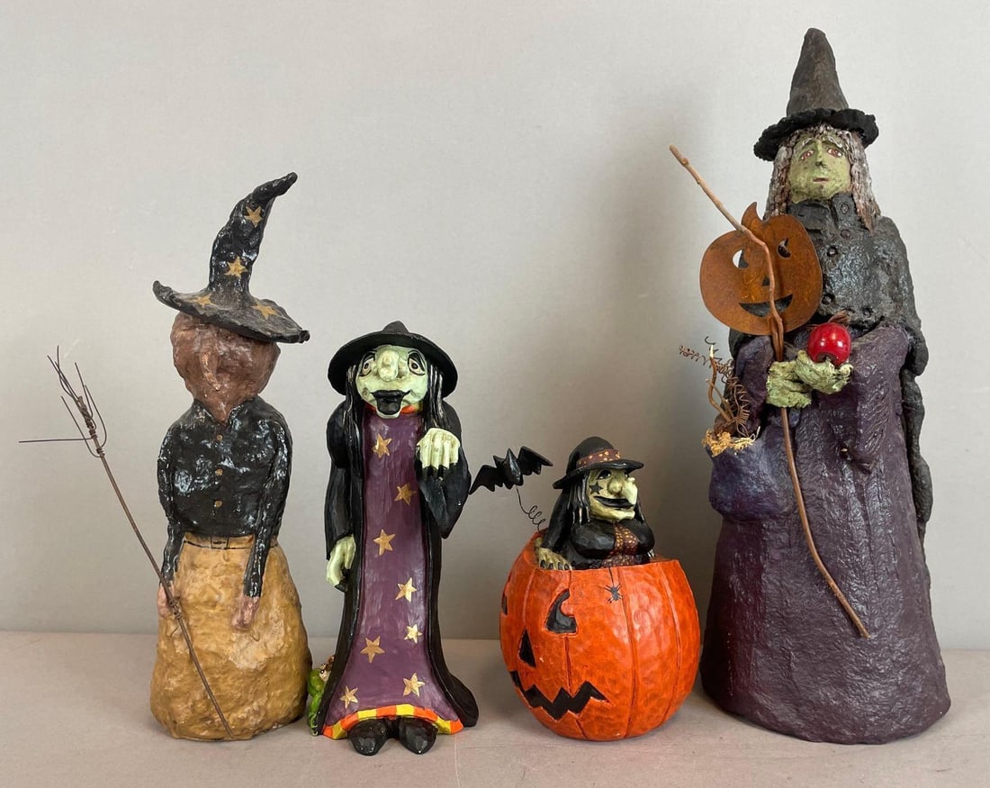Group of Paper Mache / Wood Halloween Witch Figures (1 of 3)
