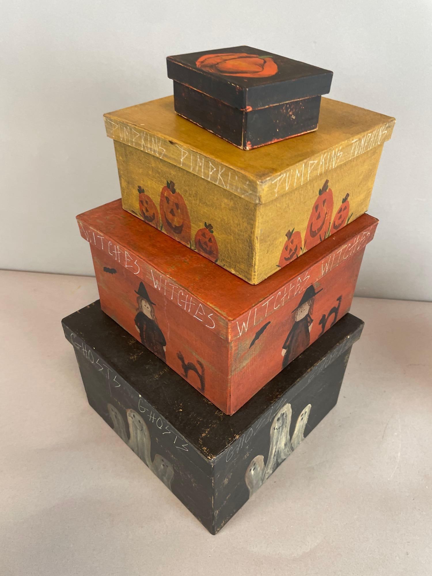 Group of Painted Halloween Stackable Boxes - 3