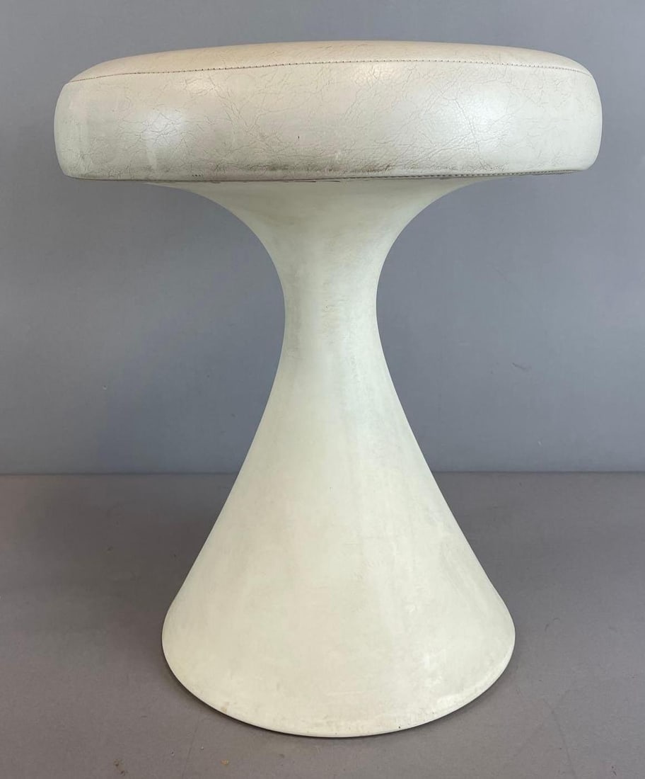 MCM Hollen Inc. White Footstool: Weighted plastic base, small crack at bottom, measures 18 1/2" x 16"