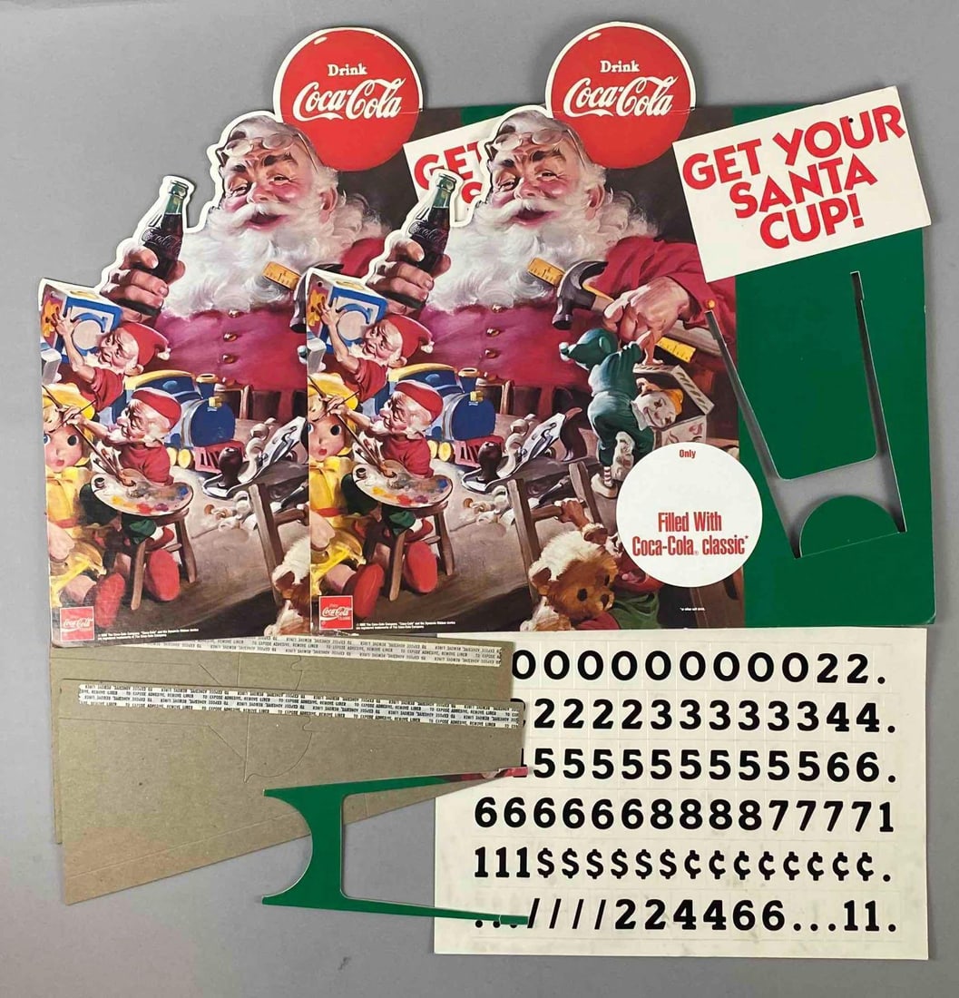 Group of 2 1992 Coca-Cola Santa Advertising Displays: One Measures L16 x W 15 inches.