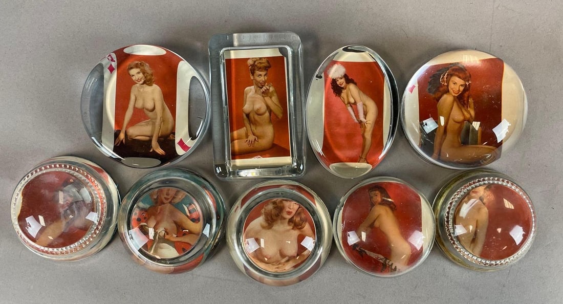 Group of Vintage Nude Pin-Up Paperweights: Largest measures 4 1/4" x 2 3/4" x 1"